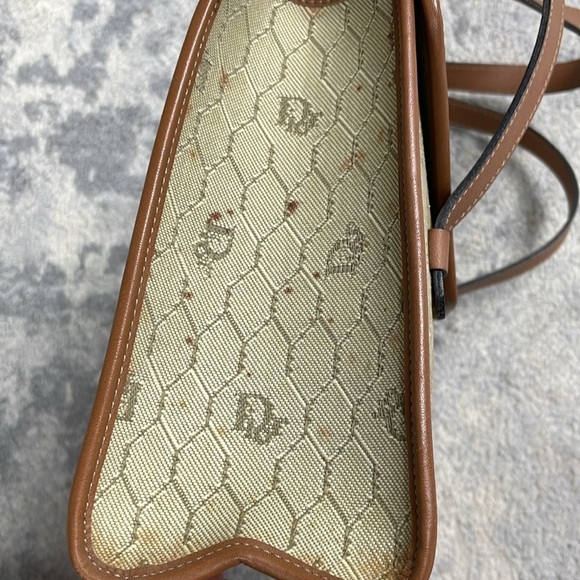 Vintage Christian Dior Honeycomb Flap Shoulder Bag Satchel Beige Designer - Picture 9 of 17